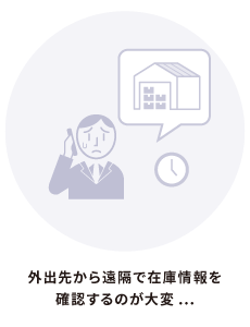 外出先から遠隔で在庫情報を 確認するのが大変...